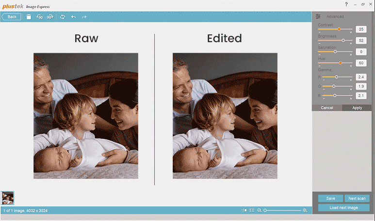 Use parameters to enhance image quality and correct color imbalances.